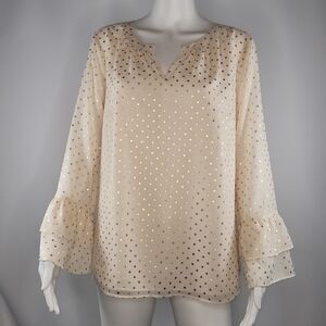 Talbots Cream Bell Sleeve‎ Gold Polka Dot Blouse